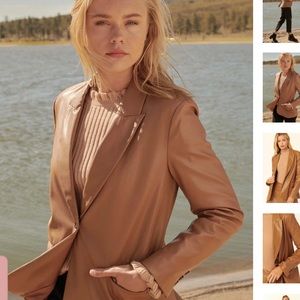 PROMESA vegan leather Brown blazer sz M Single button lined faux